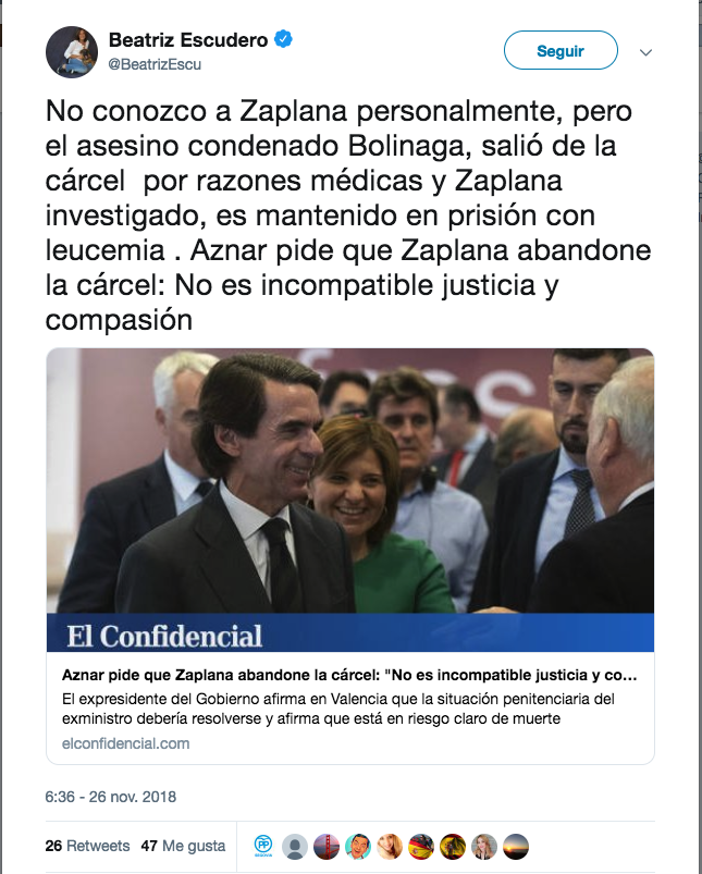 La directora de prisiones con ZP se une a Aznar para que Zaplana salga de la cárcel 2 Moncloa Escudero Zaplana