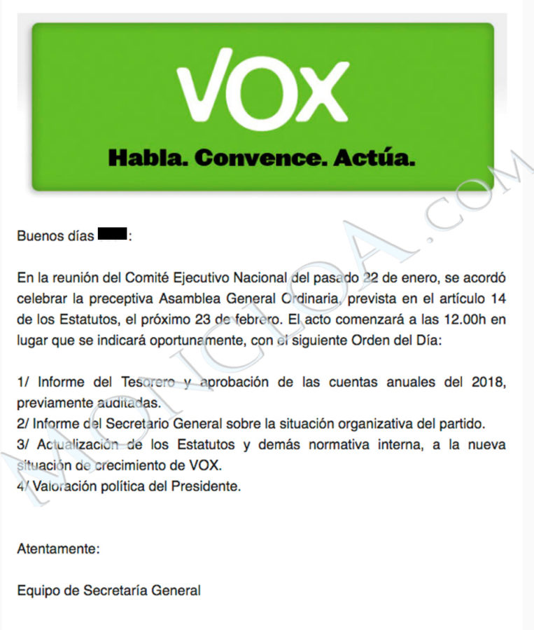 Abascal convoca el 23-F una asamblea general de Vox para modificar los estatutos 1 Moncloa abascal vox