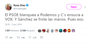 Los siete guiños que Rosa Díez le ha hecho a Vox en Twitter 2 Moncloa Díez CS Vox Moncloa