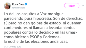 Los siete guiños que Rosa Díez le ha hecho a Vox en Twitter 1 Moncloa Hipócrita Moncloa