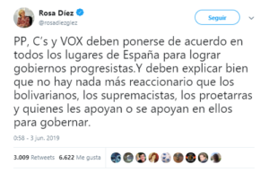 Los siete guiños que Rosa Díez le ha hecho a Vox en Twitter 5 Moncloa Progresismo Moncloa