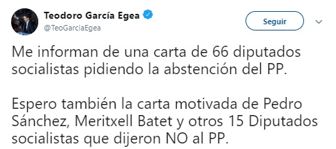 PP y Podemos critican la carta de los 66 diputados del PSOE 5 Moncloa Garcia Egea abstencion psoe