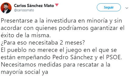 Podemos e IU atacan al PSOE y a Sánchez con la fecha de investidura 4 Moncloa Sanchez Mato investidura