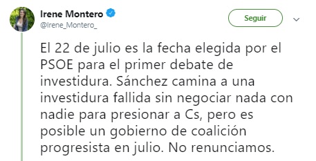 Podemos e IU atacan al PSOE y a Sánchez con la fecha de investidura 1 Moncloa irene montero investidura