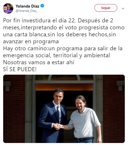 Podemos e IU atacan al PSOE y a Sánchez con la fecha de investidura 5 Moncloa yolanda diaz investidura