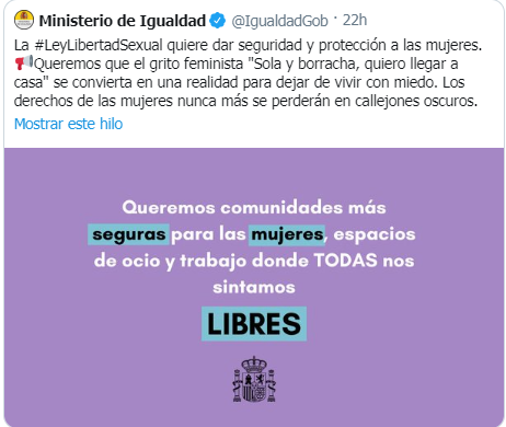 Tweet Ministerio de Igualdad