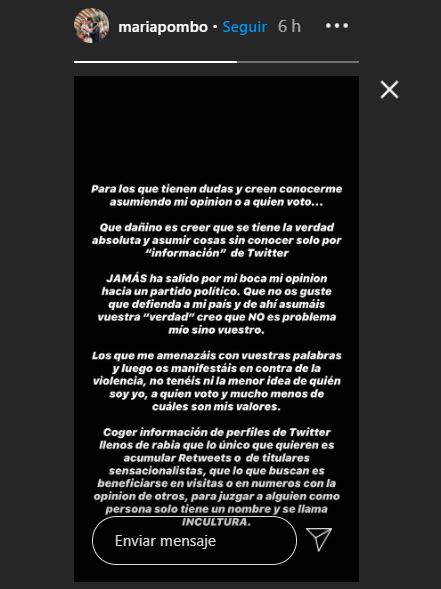 María Pombo responde a los insultos: "No sabéis a quién voto" 1 Moncloa maria Moncloa