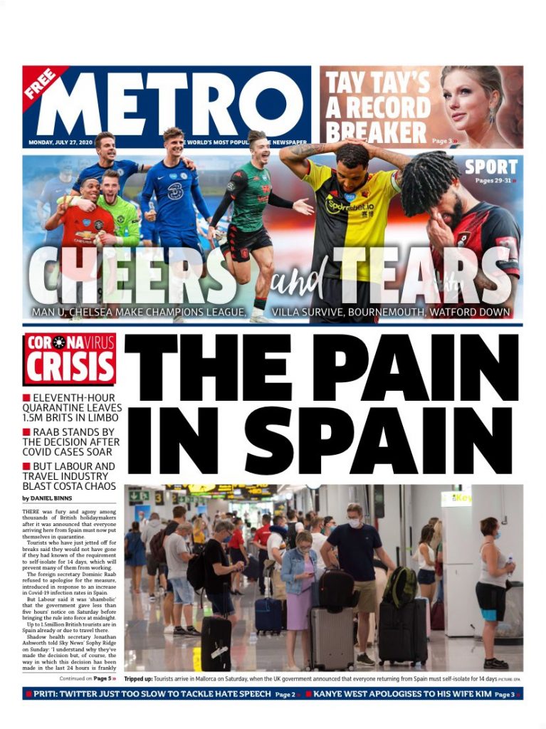 "Costa del quarantine": Brutales reacciones de los diarios ingleses a la cuarentena obligatoria 1 Moncloa Metro 1 Moncloa