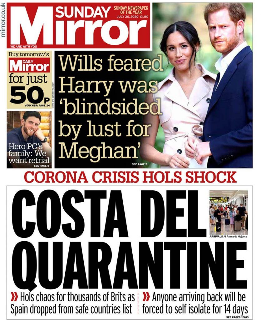 "Costa del quarantine": Brutales reacciones de los diarios ingleses a la cuarentena obligatoria 2 Moncloa Sunday Mirror Moncloa