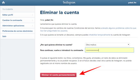 Los pasos para borrar tu cuenta de Instagram para siempre 4 Moncloa Da de baja tu cuenta de Instagram