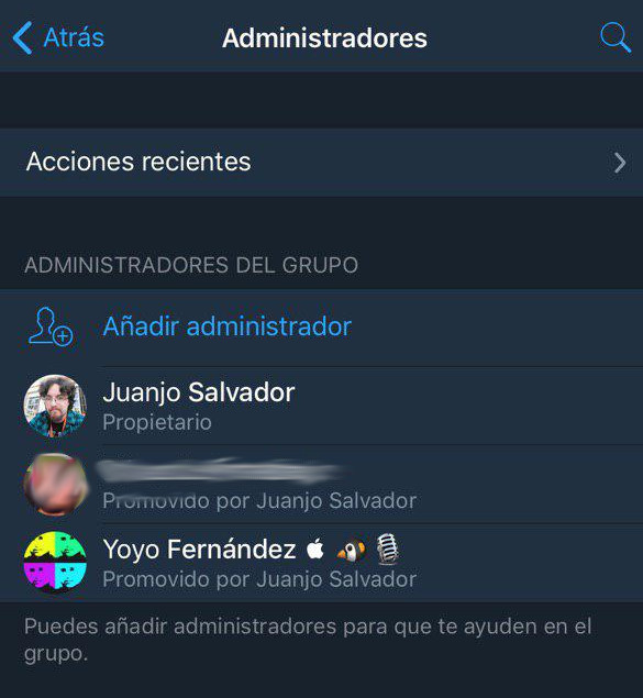Funciones de Telegram que quizá no conozcas 3 Moncloa Administradores de grupos