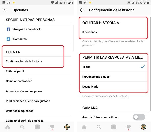 Ocultar Historias de Instagram