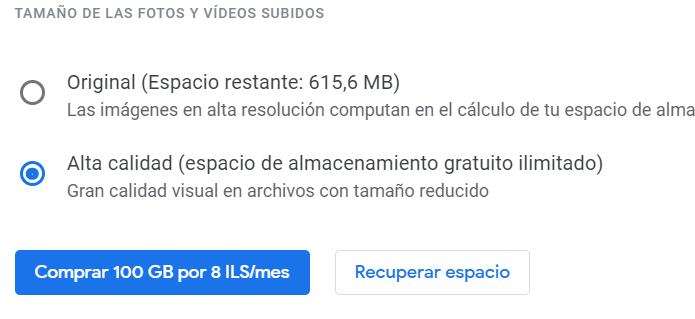 Tamaños de los archivos