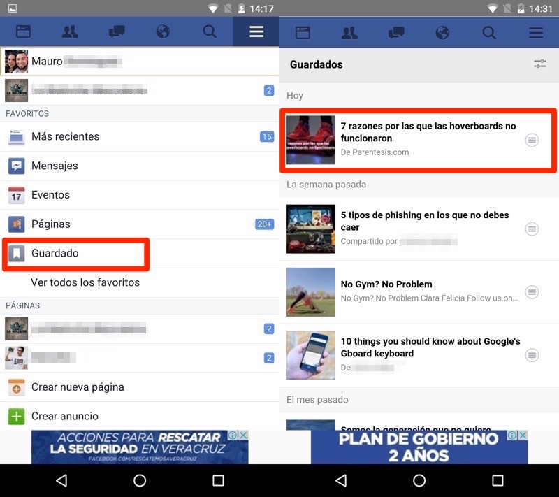 Guardar vídeos en Facebook