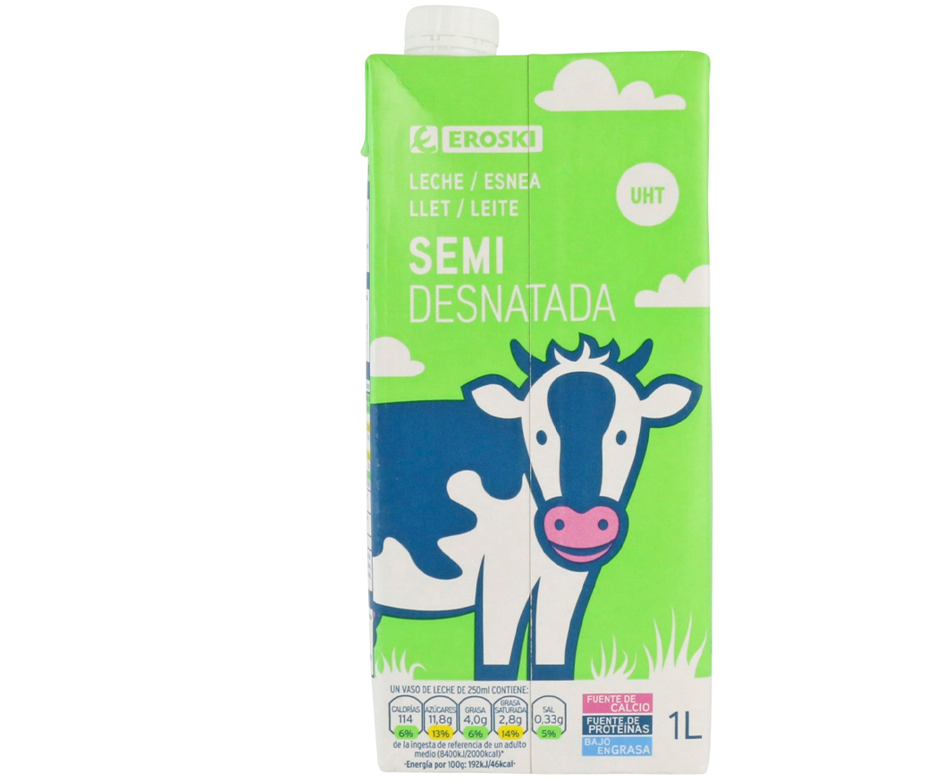 EROSKI COMPLETA EL PODIO DE LA MEJOR LECHE SEMIDESNATADA