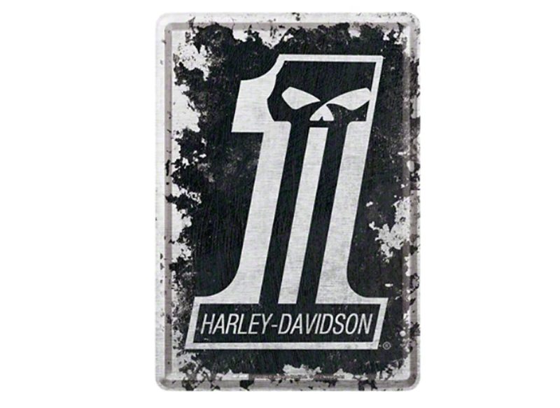 PLACA DECORATIVA DE METAL HARLEY SKULL