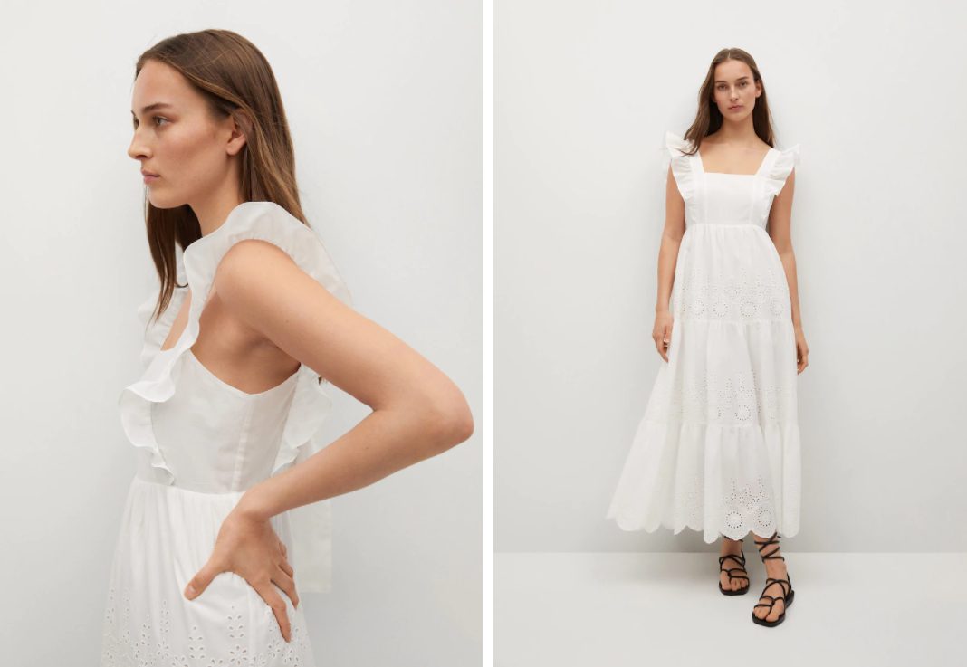vestido algodon bordado mango