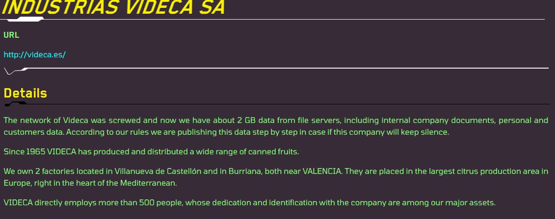 El Grupo Videca, empresa valenciana de frutas, sufre un ciberataque 1 Moncloa 1 2 7 Moncloa