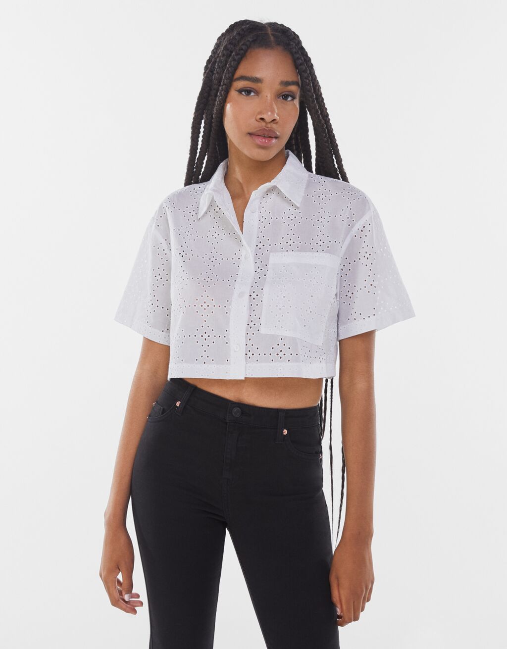 camisa bordado suizo bershka