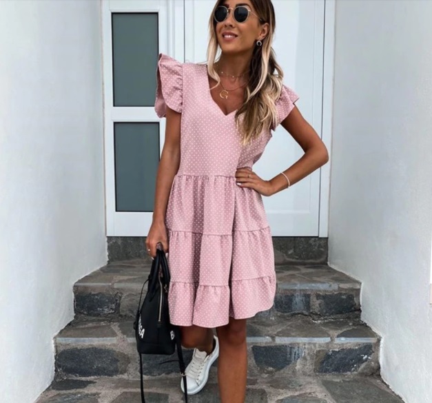 vestido corto con estampado de lunares
