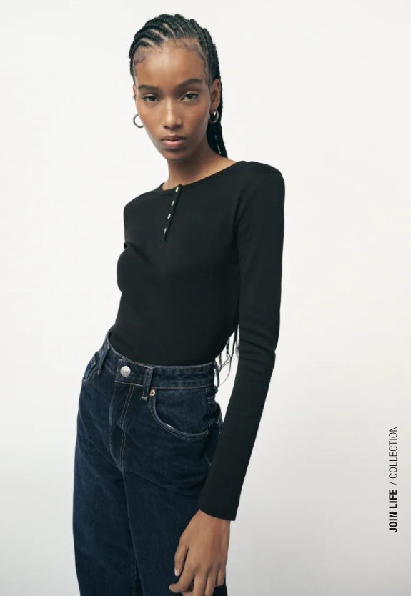 camiseta manga larga negra zara