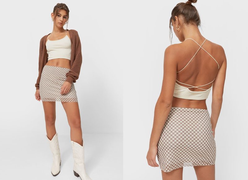 FALDA MINI TUL DAMERO DE STRADIVARIUS