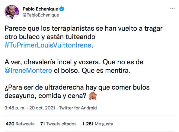 No, el bolso Louis Vuitton no es de Irene Montero 1 Moncloa Captura de pantalla 2021 10 21 a las 20.27.06 Moncloa