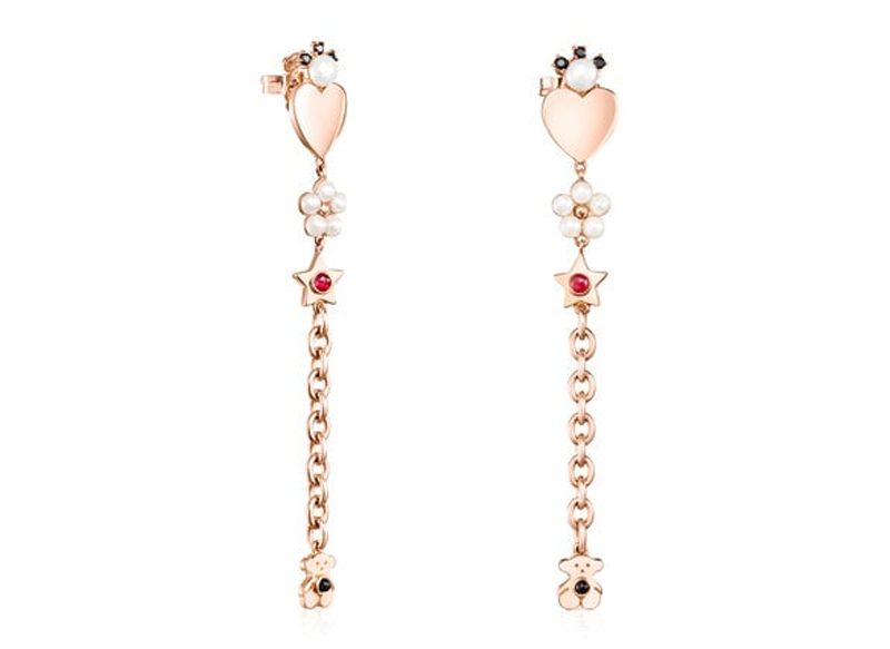 PENDIENTES LARGOS DE PLATA VERMEIL ROSA CON GEMAS REAL SISY DE TOUS