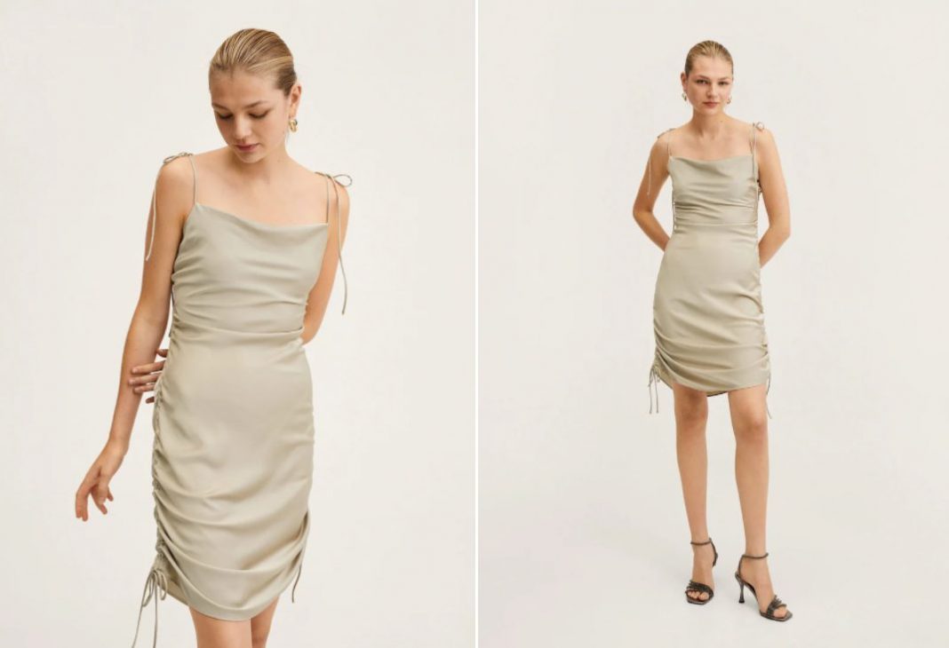 vestido satinado fruncido mango