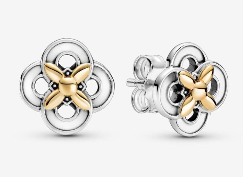 PENDIENTES DE BOTÓN FLORES EN DOS TONOS