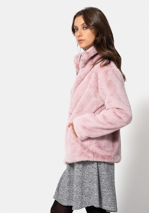 abrigo pelito rosa carrefour