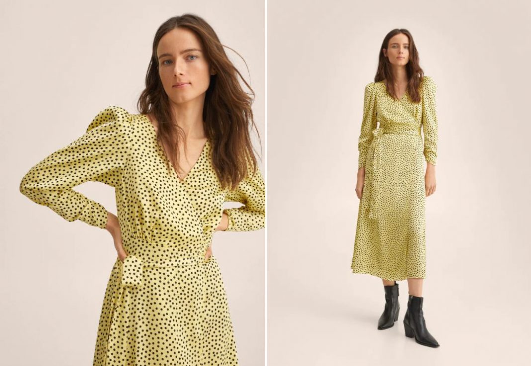 vestido cruzado estampado mango