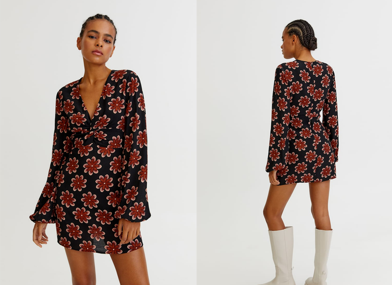 VESTIDO CORTO PRINT FLORES RETRO DE PULL&BEAR
