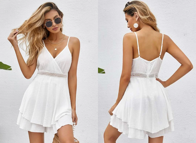 VESTIDO DE TIRANTES CRUZADO DELANTERO CON ENCAJE DE SHEIN
