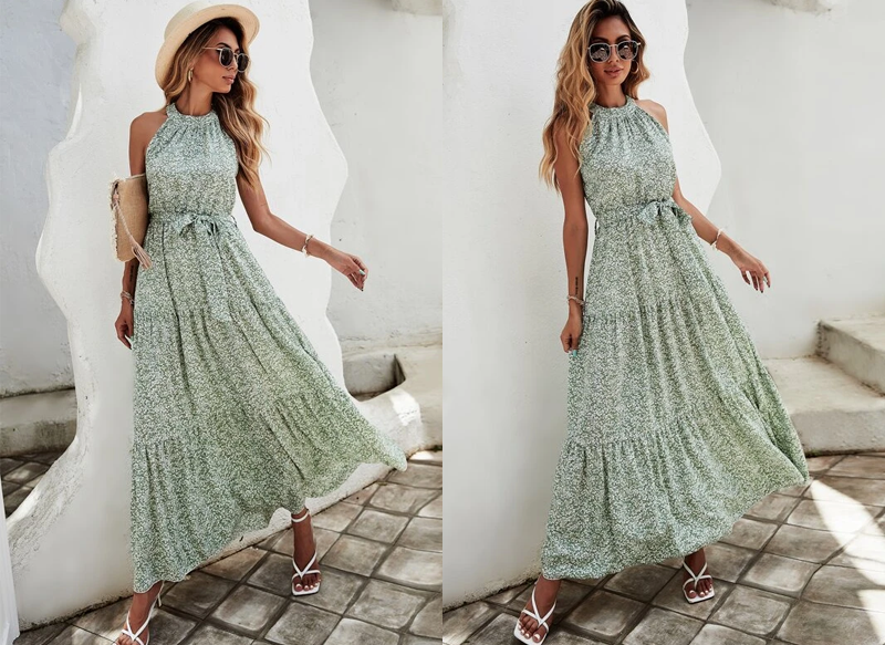 VESTIDO HALTER CON CINTURÓN FLORAL