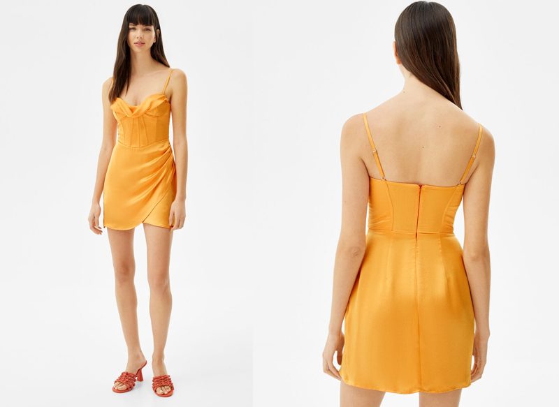 VESTIDO MINI SATINADO CORSÉ DRAPEADO DE BERSHKA