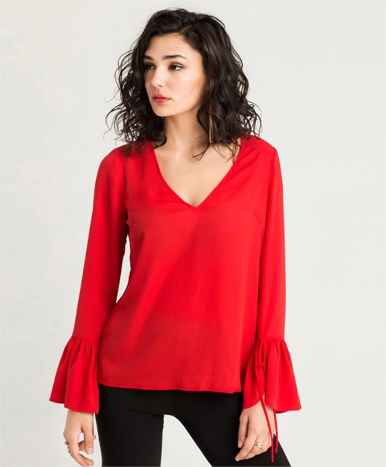blusa manga larga volante cuple