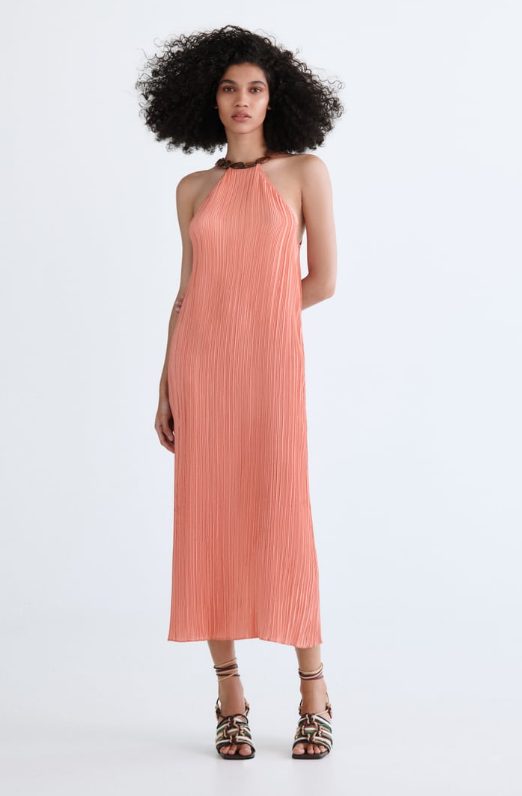 vestido halter salmon