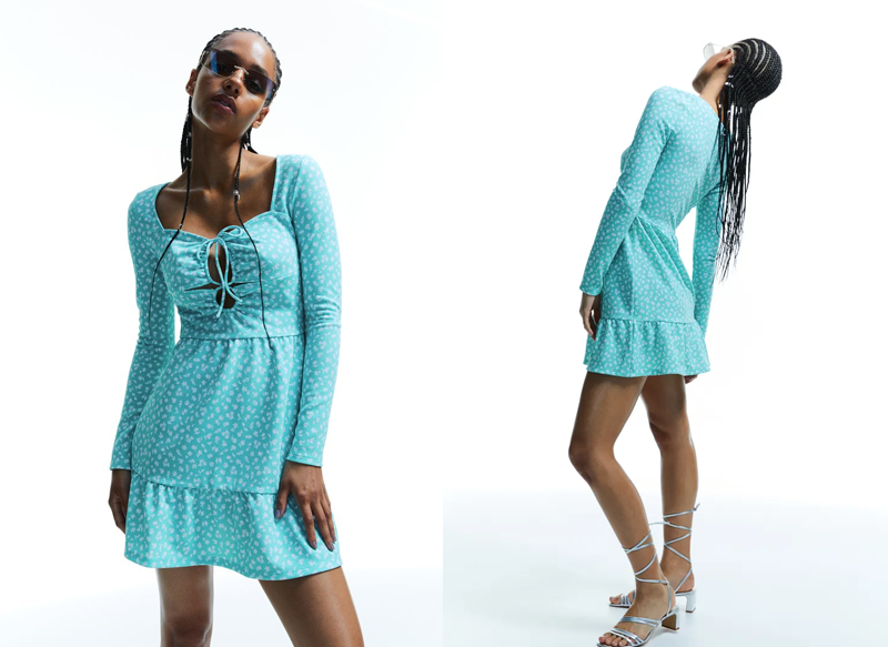VESTIDO DE CREPÉ CON LAZADA DECORATIVA