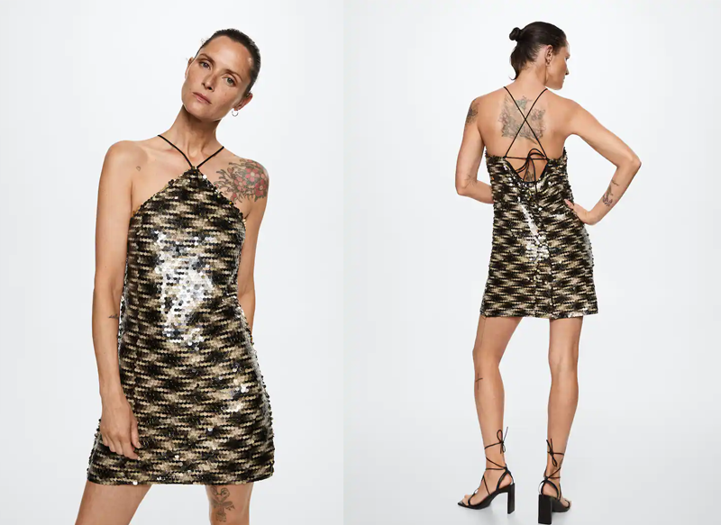 VESTIDO CORTO LENTEJUELAS DE MANGO