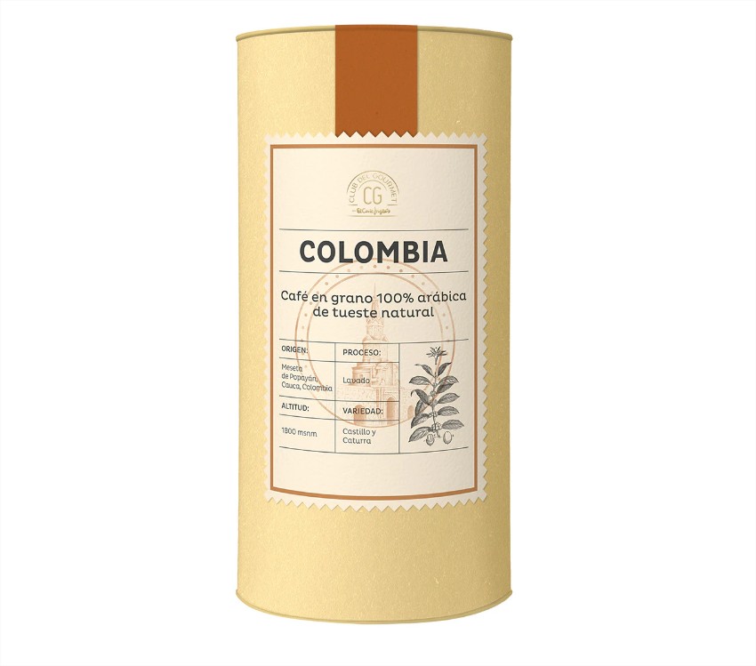 Café en grano tueste natural 100% Arábica origen Colombia Club del Gourmet