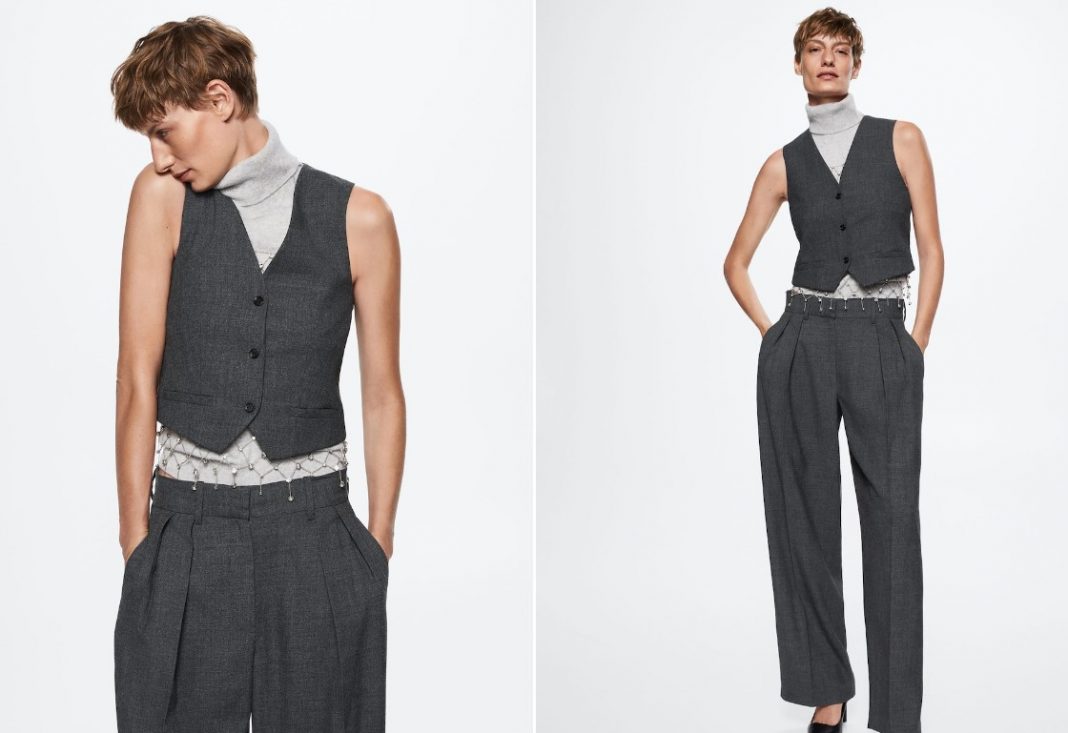 Chaleco y pantalón traje lana de Mango