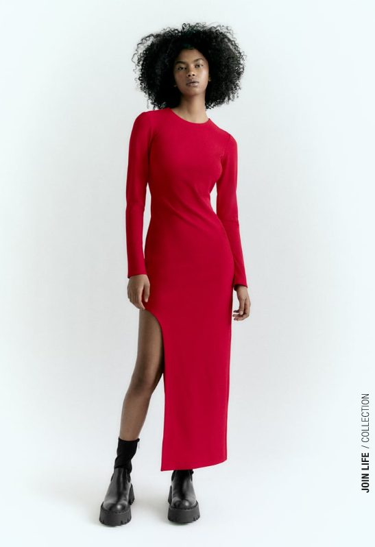 vestido asimetrico midi rojo zara