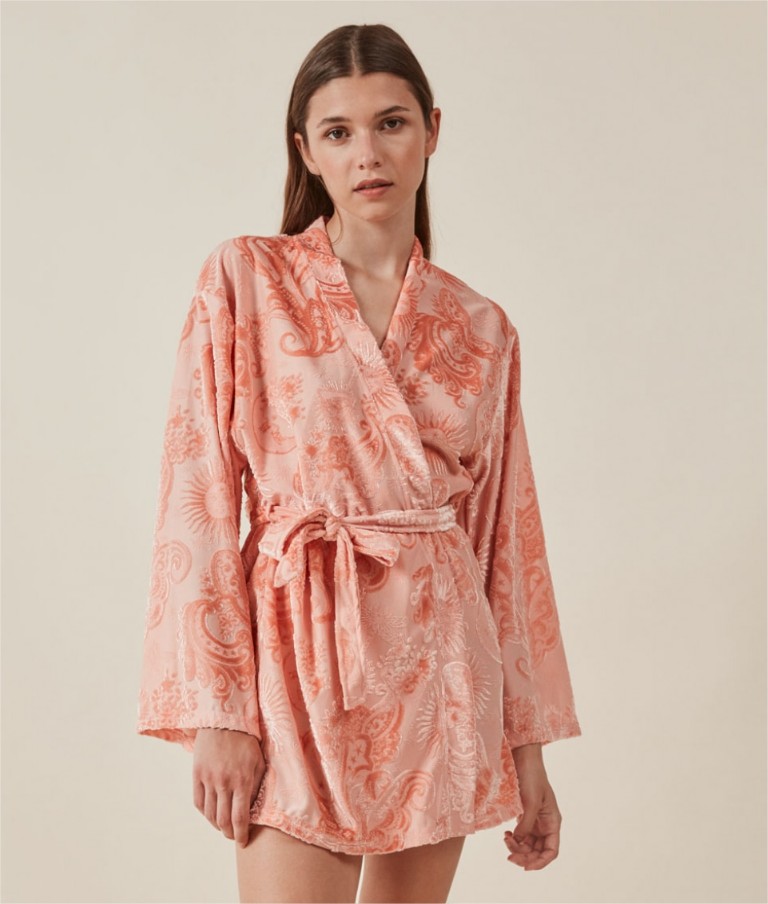 bata mujer cruzada estampado terciopelo gisela el corte ingles