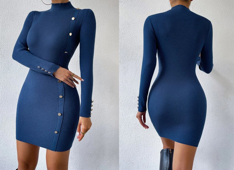 VESTIDO DE PUNTO DE CUELLO ALTO DE SHEIN