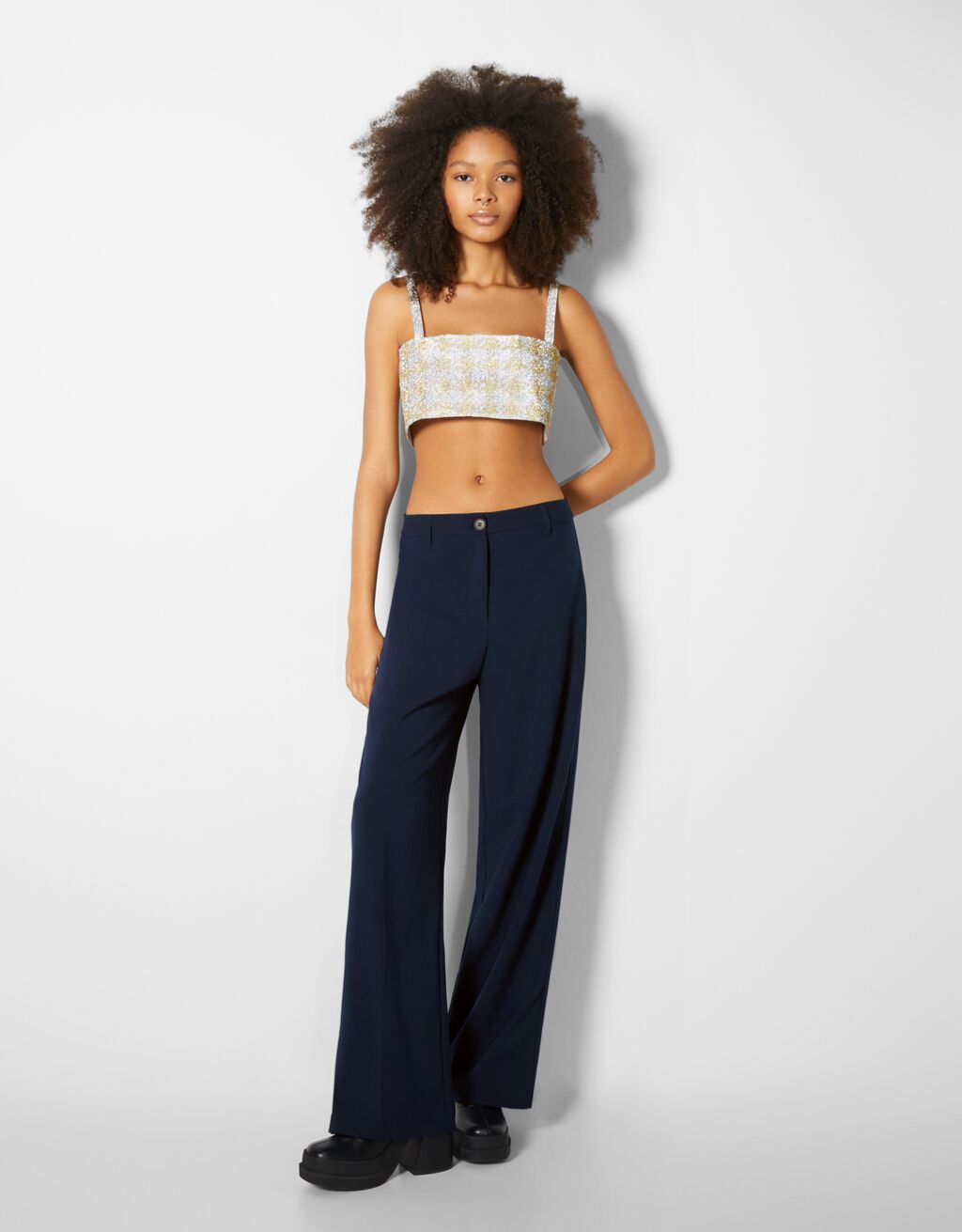 pantalon wide leg trabillas bershka