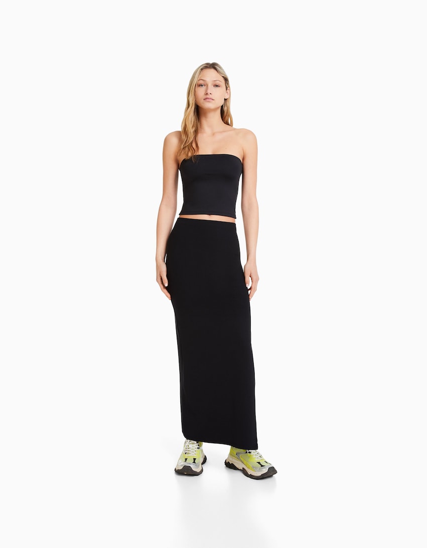 falda larga bershka color negro