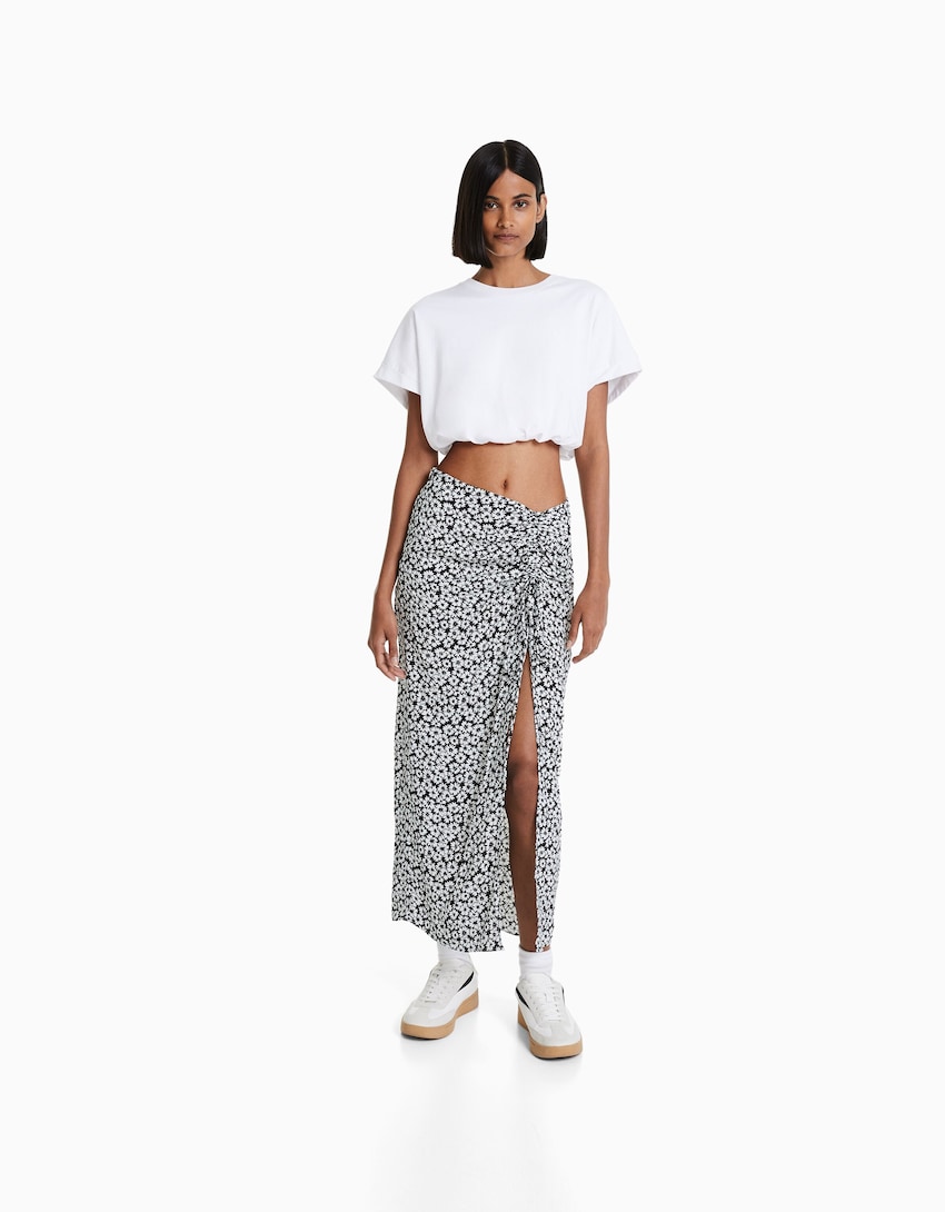 falda midi print flores bershka