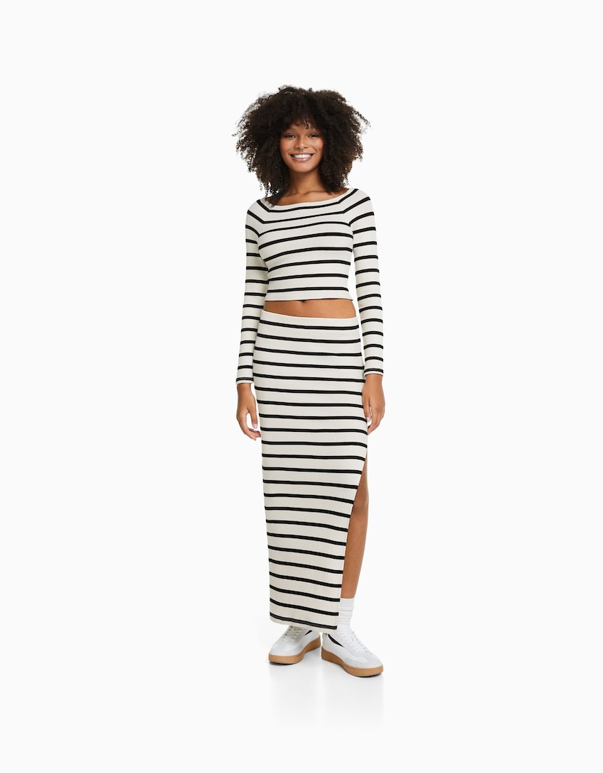 falda midi rayas