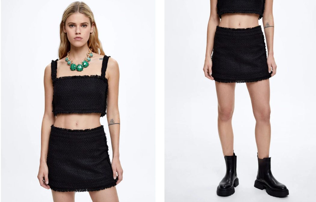falda mini tweed negra
